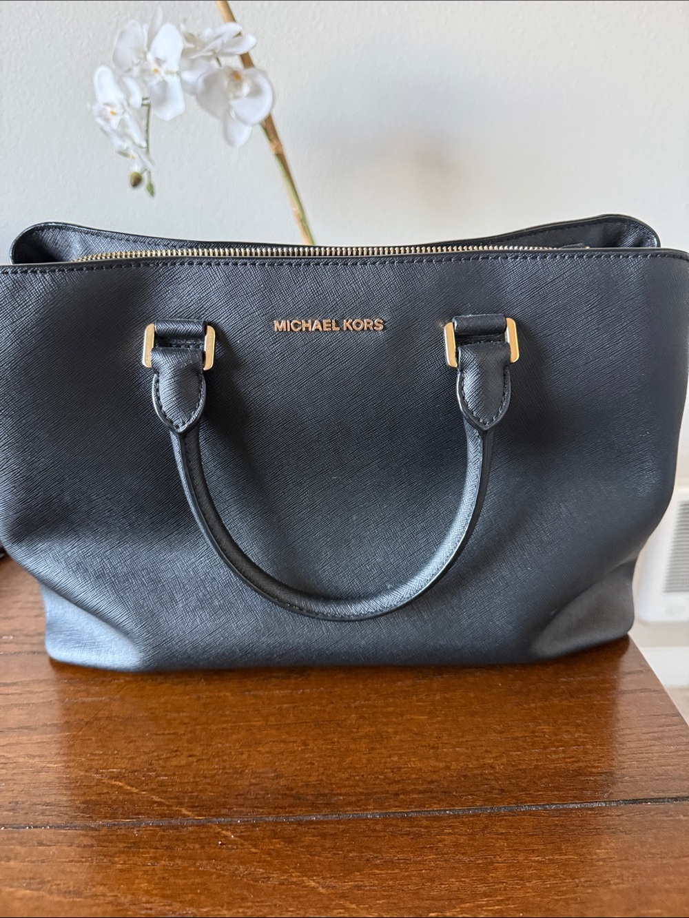 Michael Kors Black Saffiano Leather Tote with Gold Hardware (used-see pics)